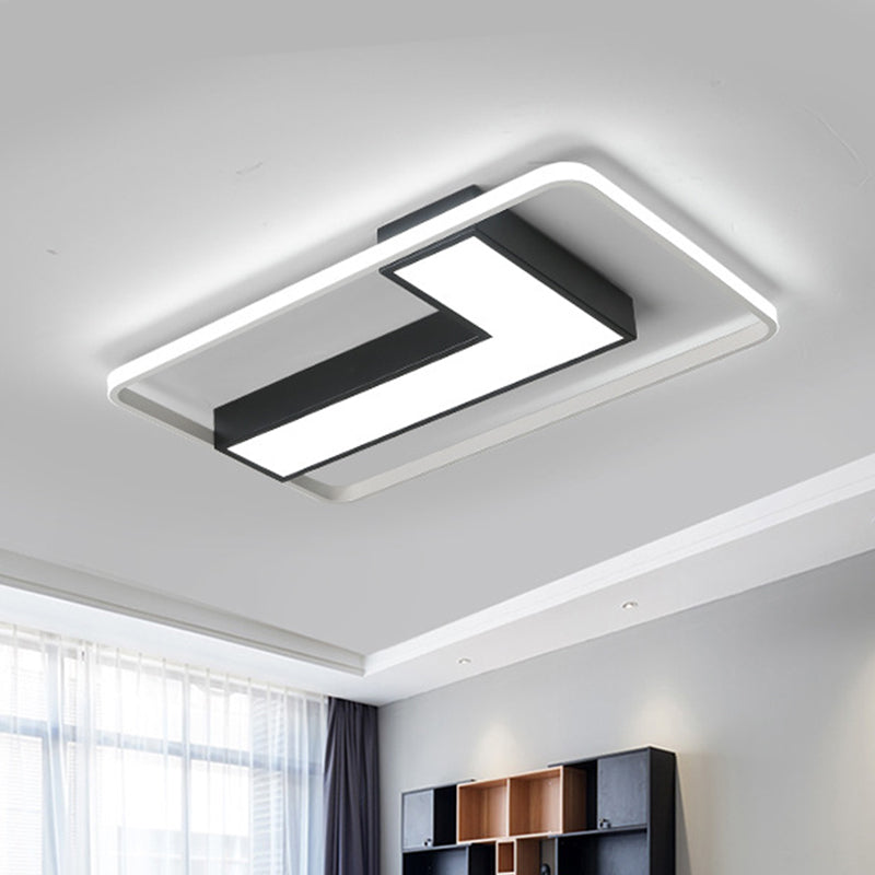 Black L Shaped LED Ceiling Mount Light Fixture Modern Metal Flush Mount Lighting for Study Room in Warm/White, 19"/24.5"/31.5" W Black 24.5" Clearhalo 'Ceiling Lights' 'Close To Ceiling Lights' 'Close to ceiling' 'Flush mount' Lighting' 1401493