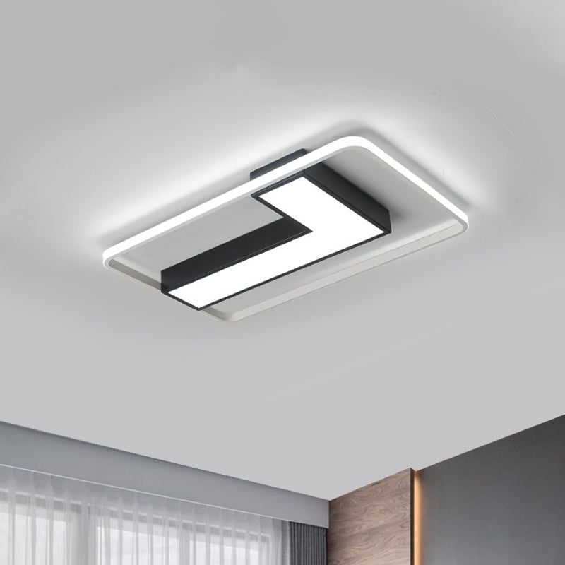 Black L Shaped LED Ceiling Mount Light Fixture Modern Metal Flush Mount Lighting for Study Room in Warm/White, 19"/24.5"/31.5" W Clearhalo 'Ceiling Lights' 'Close To Ceiling Lights' 'Close to ceiling' 'Flush mount' Lighting' 1401494