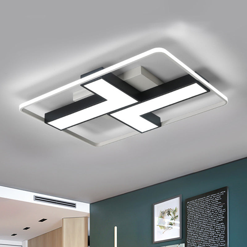 Black L Shaped LED Ceiling Mount Light Fixture Modern Metal Flush Mount Lighting for Study Room in Warm/White, 19"/24.5"/31.5" W Black 31.5" Clearhalo 'Ceiling Lights' 'Close To Ceiling Lights' 'Close to ceiling' 'Flush mount' Lighting' 1401498