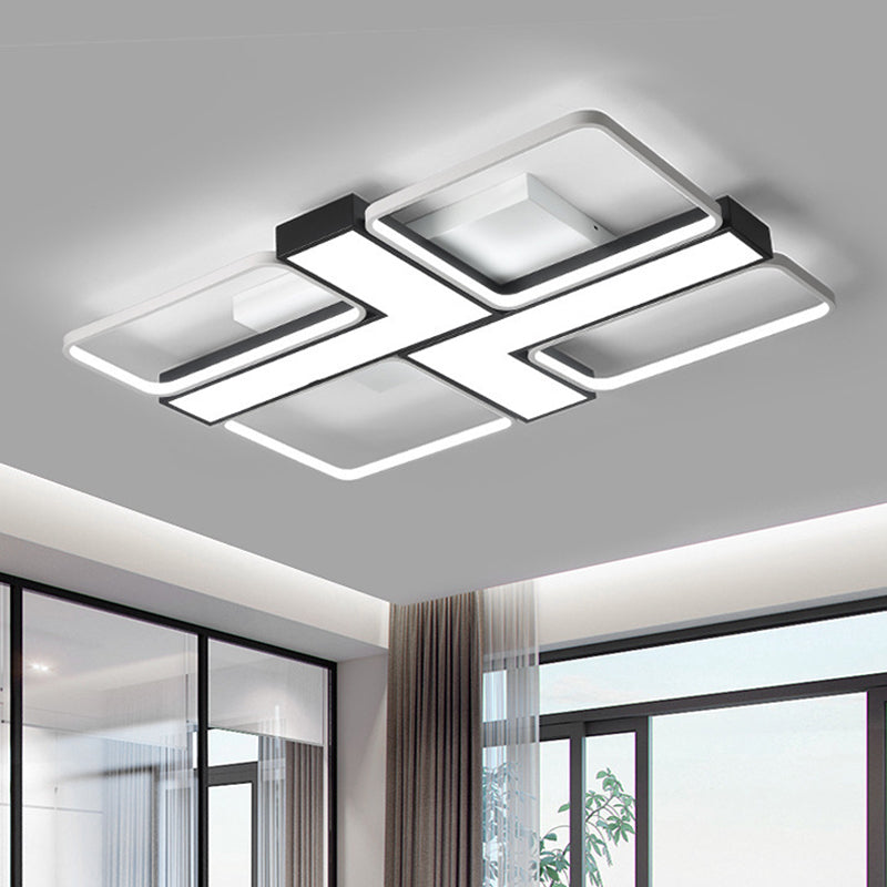 Black L Shaped LED Ceiling Mount Light Fixture Modern Metal Flush Mount Lighting for Study Room in Warm/White, 19"/24.5"/31.5" W Black 39" Clearhalo 'Ceiling Lights' 'Close To Ceiling Lights' 'Close to ceiling' 'Flush mount' Lighting' 1401503