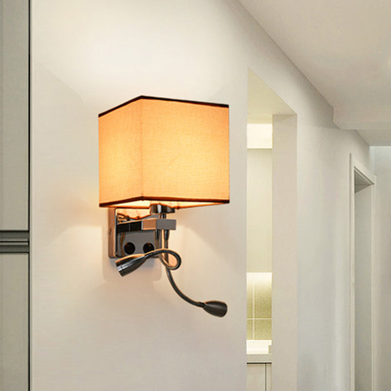 White/Black/Beige Cube Wall Sconce Lighting Modernism Fabric 1 Light Wall Mount Light Beige Clearhalo 'Modern wall lights' 'Modern' 'Wall Lamps & Sconces' 'Wall Lights' Lighting' 1401508
