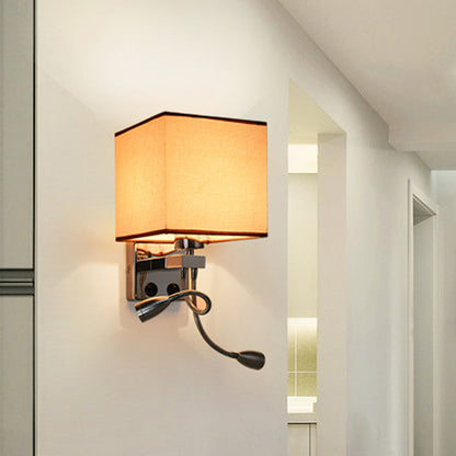 White/Black/Beige Cube Wall Sconce Lighting Modernism Fabric 1 Light Wall Mount Light Beige Clearhalo 'Modern wall lights' 'Modern' 'Wall Lamps & Sconces' 'Wall Lights' Lighting' 1401508