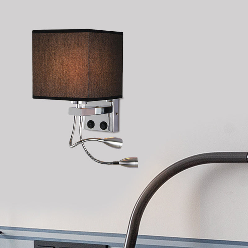 White/Black/Beige Cube Wall Sconce Lighting Modernism Fabric 1 Light Wall Mount Light Clearhalo 'Modern wall lights' 'Modern' 'Wall Lamps & Sconces' 'Wall Lights' Lighting' 1401526