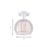 Domed Cage Metal Ceiling Light Fixture Vintage Style 1 Head Dining Room Semi Mount Lighting in Black/White Clearhalo 'Ceiling Lights' 'Close To Ceiling Lights' 'Close to ceiling' 'Glass shade' 'Glass' 'Pendant Lights' 'Semi-flushmount' Lighting' 140169