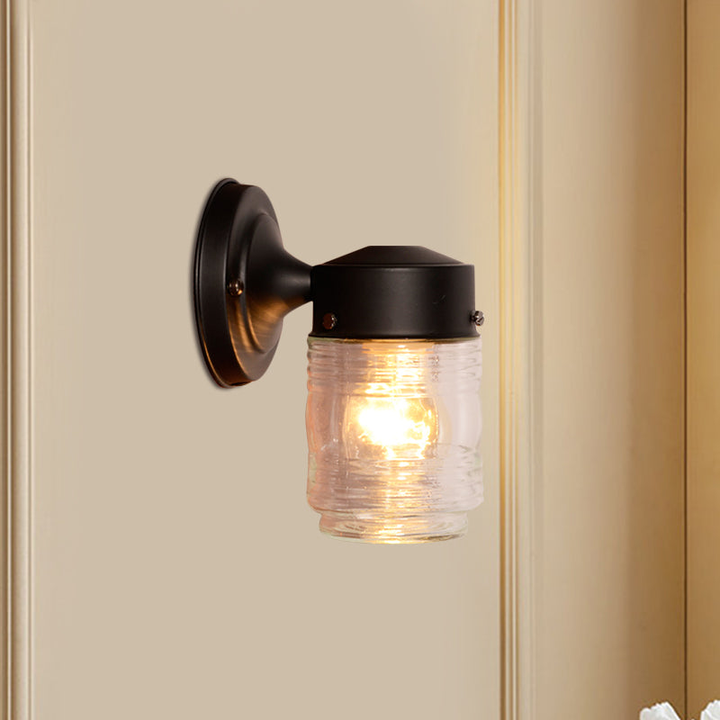 Cylindrical Clear Glass Wall Sconce Modern 1 Light Black/White Wall Mounted Light Fixture Clearhalo 'Cast Iron' 'Glass' 'Industrial' 'Modern wall lights' 'Modern' 'Tiffany' 'Traditional wall lights' 'Wall Lamps & Sconces' 'Wall Lights' Lighting' 1401790