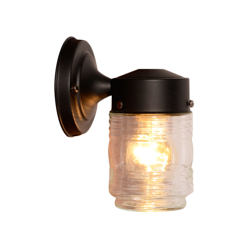Cylindrical Clear Glass Wall Sconce Modern 1 Light Black/White Wall Mounted Light Fixture Clearhalo 'Cast Iron' 'Glass' 'Industrial' 'Modern wall lights' 'Modern' 'Tiffany' 'Traditional wall lights' 'Wall Lamps & Sconces' 'Wall Lights' Lighting' 1401792