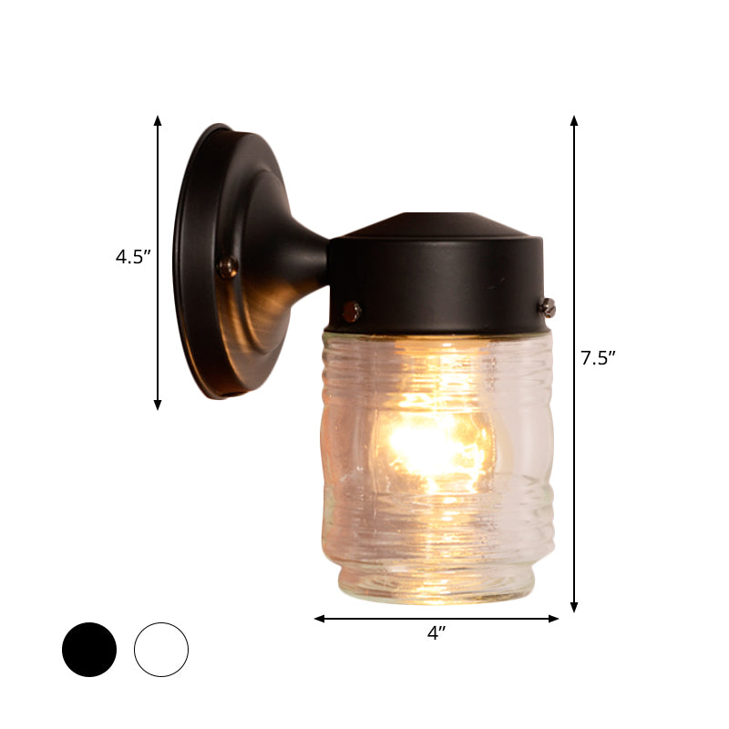 Cylindrical Clear Glass Wall Sconce Modern 1 Light Black/White Wall Mounted Light Fixture Clearhalo 'Cast Iron' 'Glass' 'Industrial' 'Modern wall lights' 'Modern' 'Tiffany' 'Traditional wall lights' 'Wall Lamps & Sconces' 'Wall Lights' Lighting' 1401793
