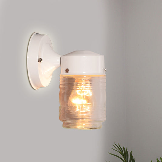 Cylindrical Clear Glass Wall Sconce Modern 1 Light Black/White Wall Mounted Light Fixture White Clearhalo 'Cast Iron' 'Glass' 'Industrial' 'Modern wall lights' 'Modern' 'Tiffany' 'Traditional wall lights' 'Wall Lamps & Sconces' 'Wall Lights' Lighting' 1401794