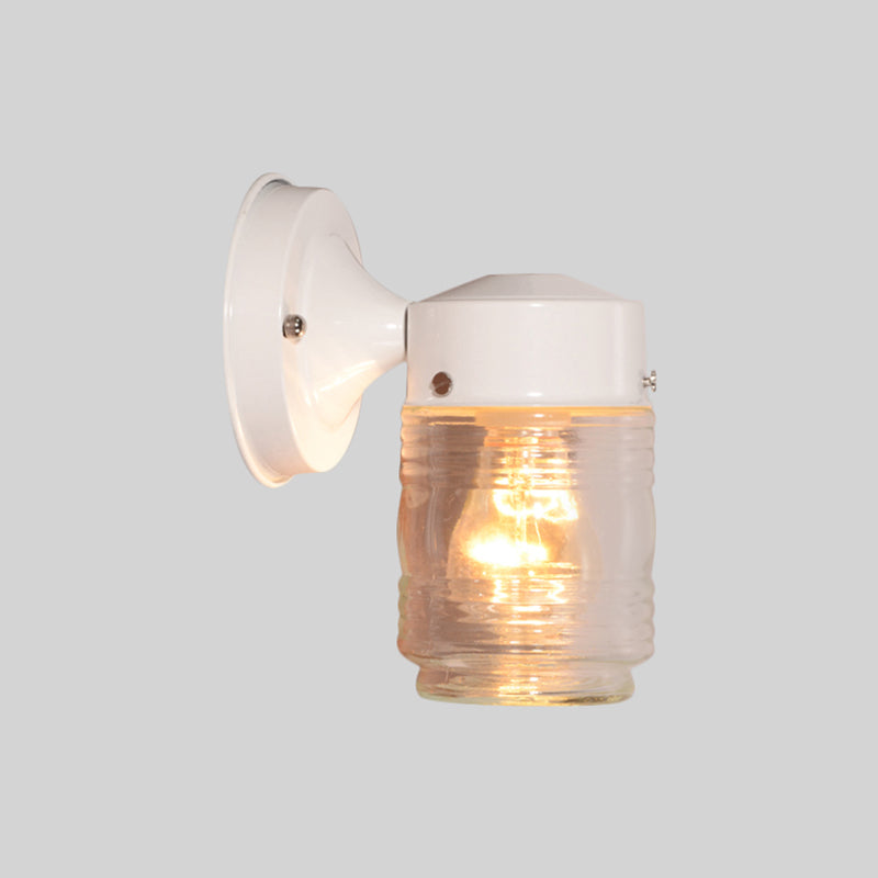 Cylindrical Clear Glass Wall Sconce Modern 1 Light Black/White Wall Mounted Light Fixture Clearhalo 'Cast Iron' 'Glass' 'Industrial' 'Modern wall lights' 'Modern' 'Tiffany' 'Traditional wall lights' 'Wall Lamps & Sconces' 'Wall Lights' Lighting' 1401797