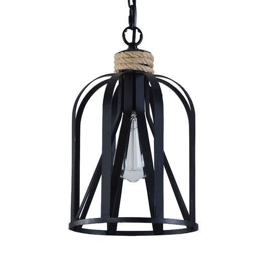 Black Wire Frame Pendant Light with Birdcage Shade Retro Loft Metal 1 Head Restaurant Hanging Lamp Clearhalo 'Art Deco Pendants' 'Black' 'Cast Iron' 'Ceiling Lights' 'Ceramic' 'Crystal' 'Industrial Pendants' 'Industrial' 'Metal' 'Middle Century Pendants' 'Pendant Lights' 'Pendants' 'Rustic Pendants' 'Tiffany' Lighting' 140217