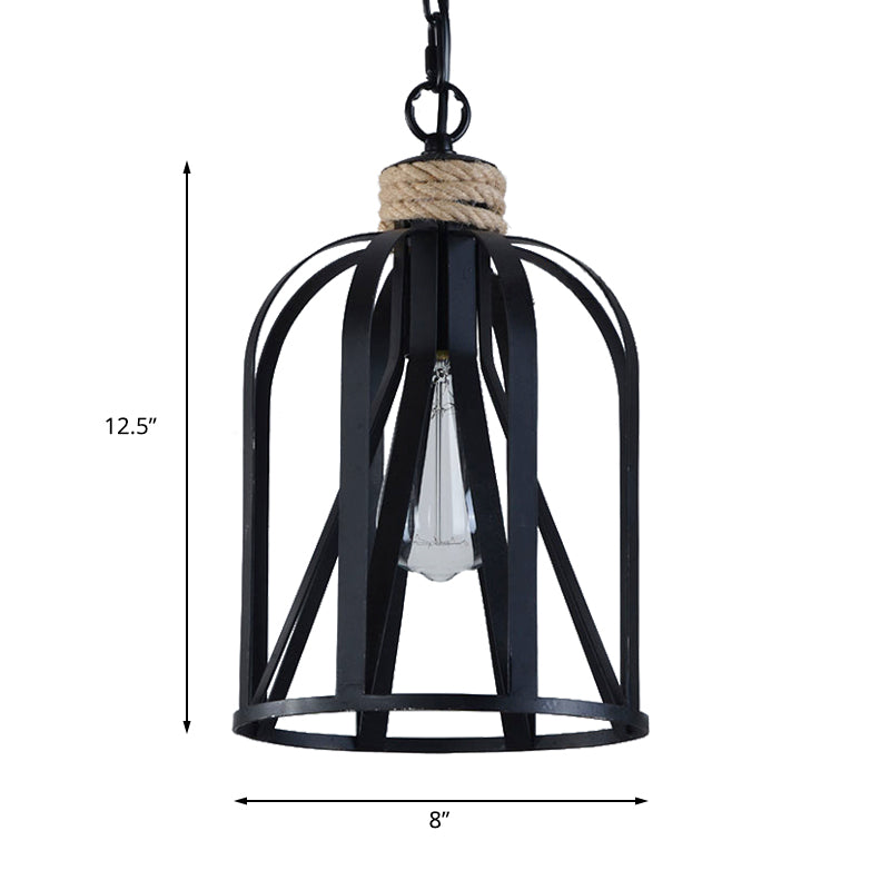 Black Wire Frame Pendant Light with Birdcage Shade Retro Loft Metal 1 Head Restaurant Hanging Lamp Clearhalo 'Art Deco Pendants' 'Black' 'Cast Iron' 'Ceiling Lights' 'Ceramic' 'Crystal' 'Industrial Pendants' 'Industrial' 'Metal' 'Middle Century Pendants' 'Pendant Lights' 'Pendants' 'Rustic Pendants' 'Tiffany' Lighting' 140218