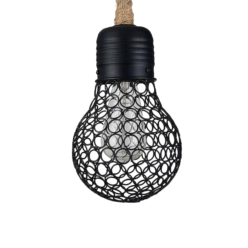 Black Bulb Shade Hanging Pendant Light Industrial Metal 1 Light Restaurant Ceiling Light with Mesh Screen and Rope Clearhalo 'Art Deco Pendants' 'Black' 'Cast Iron' 'Ceiling Lights' 'Ceramic' 'Crystal' 'Industrial Pendants' 'Industrial' 'Metal' 'Middle Century Pendants' 'Pendant Lights' 'Pendants' 'Rustic Pendants' 'Tiffany' Lighting' 140221