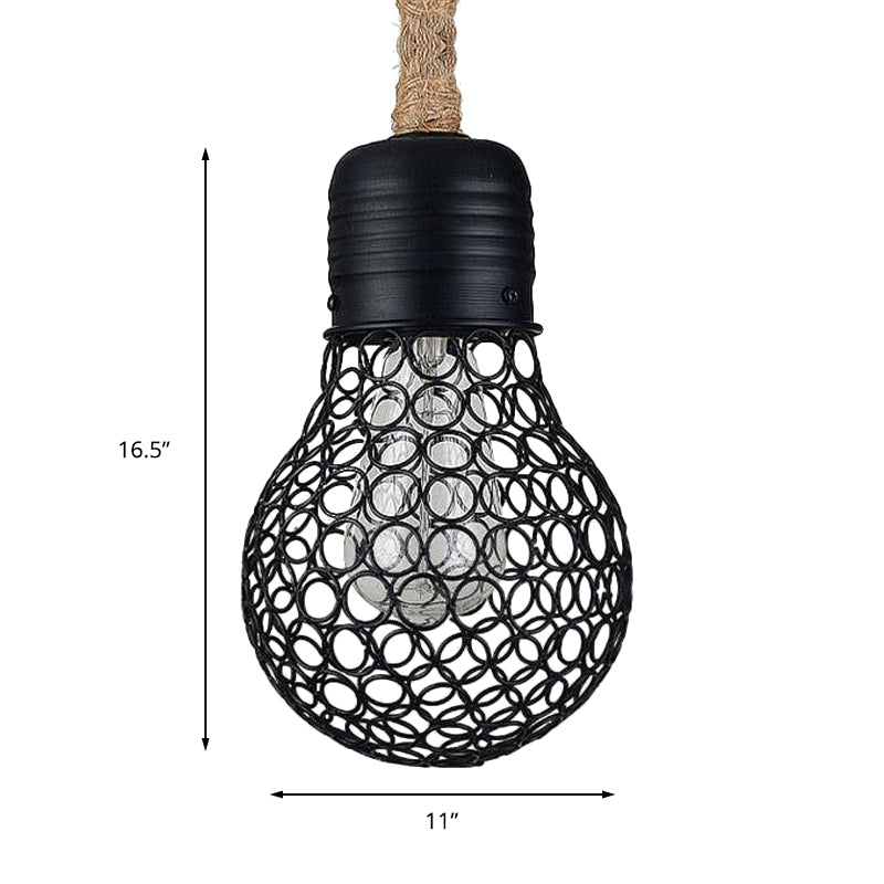 Black Bulb Shade Hanging Pendant Light Industrial Metal 1 Light Restaurant Ceiling Light with Mesh Screen and Rope Clearhalo 'Art Deco Pendants' 'Black' 'Cast Iron' 'Ceiling Lights' 'Ceramic' 'Crystal' 'Industrial Pendants' 'Industrial' 'Metal' 'Middle Century Pendants' 'Pendant Lights' 'Pendants' 'Rustic Pendants' 'Tiffany' Lighting' 140222