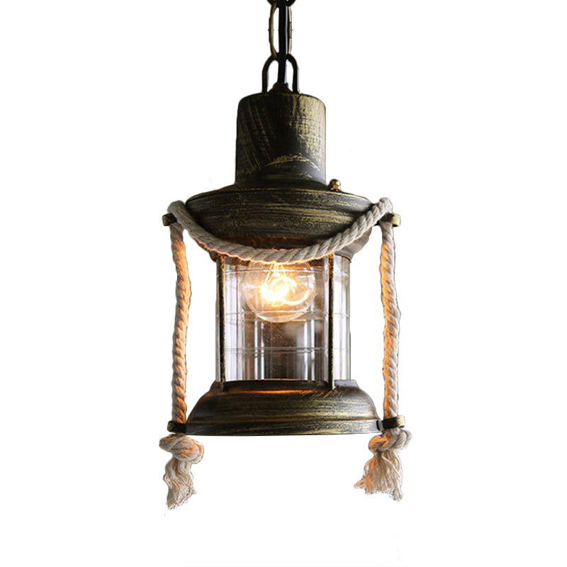 Kerosene Pendant Lighting Coastal Single Light Clear Glass Hanging Ceiling Light in Antique Brass/Weathered Copper, 6"/8.5" Wide Clearhalo 'Art Deco Pendants' 'Cast Iron' 'Ceiling Lights' 'Ceramic' 'Crystal' 'Industrial Pendants' 'Industrial' 'Metal' 'Middle Century Pendants' 'Pendant Lights' 'Pendants' 'Tiffany' Lighting' 140262