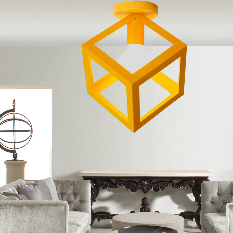 1 Light Squared Ceiling Mounted Light with Wire Guard Loft Style Black ...