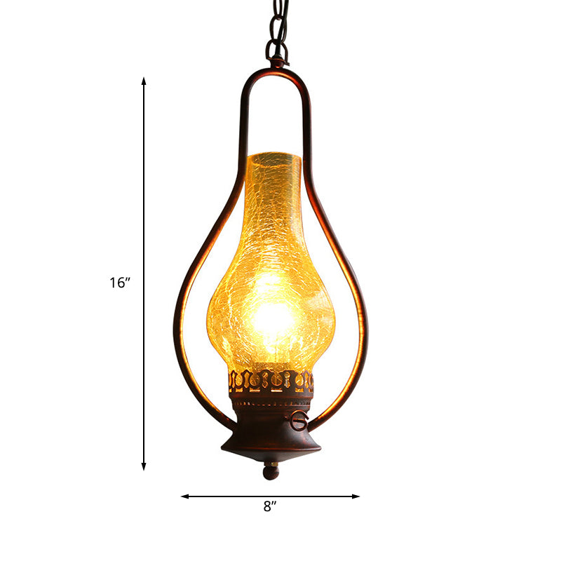 Antique Copper/Antique Bronze 1 Light Ceiling Pendant Light Industrial Crackle Glass Kerosene Hanging Lamp for Living Room Clearhalo 'Ceiling Lights' 'Chandeliers' 'Glass shade' 'Glass' 'Industrial Pendants' 'Industrial' 'Middle Century Pendants' 'Pendant Lights' 'Pendants' 'Tiffany' Lighting' 140282