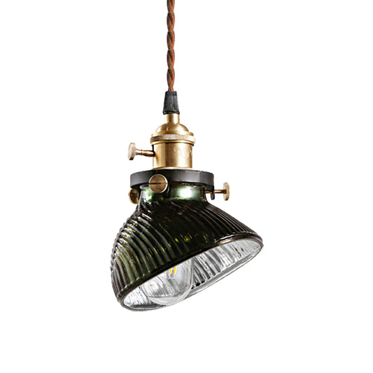 Bowl Hanging Pendant Light Rustic Industrial Green Ribbed Glass 1 Light Drop Lamp Clearhalo 'Ceiling Lights' 'Glass shade' 'Glass' 'Industrial Pendants' 'Industrial' 'Middle Century Pendants' 'Pendant Lights' 'Pendants' 'Tiffany' Lighting' 140316