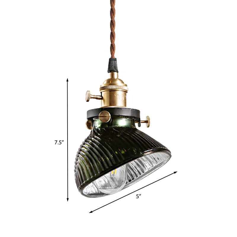 Bowl Hanging Pendant Light Rustic Industrial Green Ribbed Glass 1 Light Drop Lamp Clearhalo 'Ceiling Lights' 'Glass shade' 'Glass' 'Industrial Pendants' 'Industrial' 'Middle Century Pendants' 'Pendant Lights' 'Pendants' 'Tiffany' Lighting' 140317