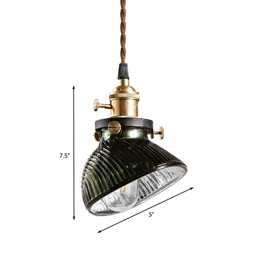 Bowl Hanging Pendant Light Rustic Industrial Green Ribbed Glass 1 Light Drop Lamp Clearhalo 'Ceiling Lights' 'Glass shade' 'Glass' 'Industrial Pendants' 'Industrial' 'Middle Century Pendants' 'Pendant Lights' 'Pendants' 'Tiffany' Lighting' 140317