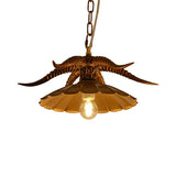 Scalloped Hanging Ceiling Light with Resin Deer Horn Rustic Loft 1 Light Pendant Lighting Clearhalo 'Ceiling Lights' 'Industrial Pendants' 'Industrial' 'Middle Century Pendants' 'Pendant Lights' 'Pendants' 'Tiffany' Lighting' 140344