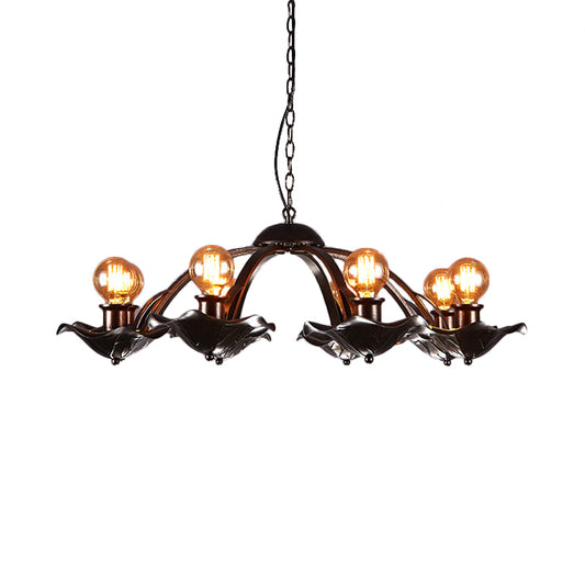 Open Bulb Hanging Lamp with Lotus Leaf Height Adjustable Metal Chandelier Light Clearhalo 'Cast Iron' 'Ceiling Lights' 'Chandeliers' 'Industrial Chandeliers' 'Industrial' 'Metal' 'Middle Century Chandeliers' 'Rustic Chandeliers' 'Tiffany' Lighting' 140356