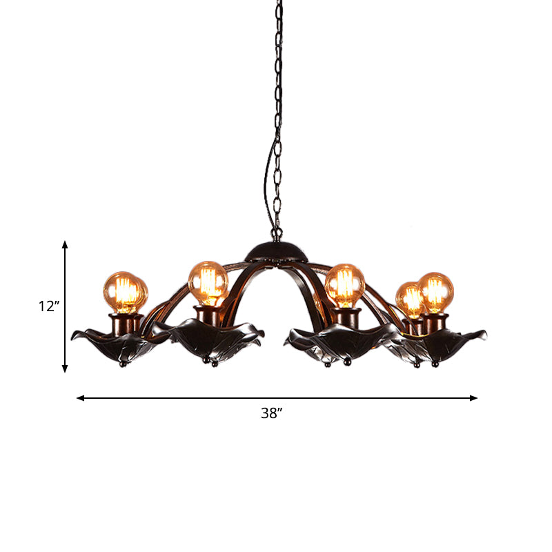 Open Bulb Hanging Lamp with Lotus Leaf Height Adjustable Metal Chandelier Light Clearhalo 'Cast Iron' 'Ceiling Lights' 'Chandeliers' 'Industrial Chandeliers' 'Industrial' 'Metal' 'Middle Century Chandeliers' 'Rustic Chandeliers' 'Tiffany' Lighting' 140357
