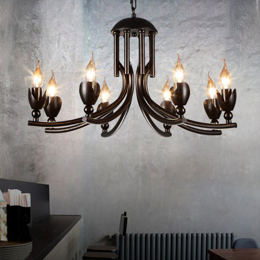 Dark Rust 8 Bulbs Chandelier Lighting Retro Style Wrought Iron Candle Pendant Lamp with Curved Arm Rust Clearhalo 'Cast Iron' 'Ceiling Lights' 'Chandeliers' 'Industrial Chandeliers' 'Industrial' 'Metal' 'Middle Century Chandeliers' 'Rustic Chandeliers' 'Tiffany' Lighting' 140366