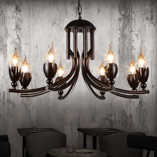 Dark Rust 8 Bulbs Chandelier Lighting Retro Style Wrought Iron Candle Pendant Lamp with Curved Arm Clearhalo 'Cast Iron' 'Ceiling Lights' 'Chandeliers' 'Industrial Chandeliers' 'Industrial' 'Metal' 'Middle Century Chandeliers' 'Rustic Chandeliers' 'Tiffany' Lighting' 140367
