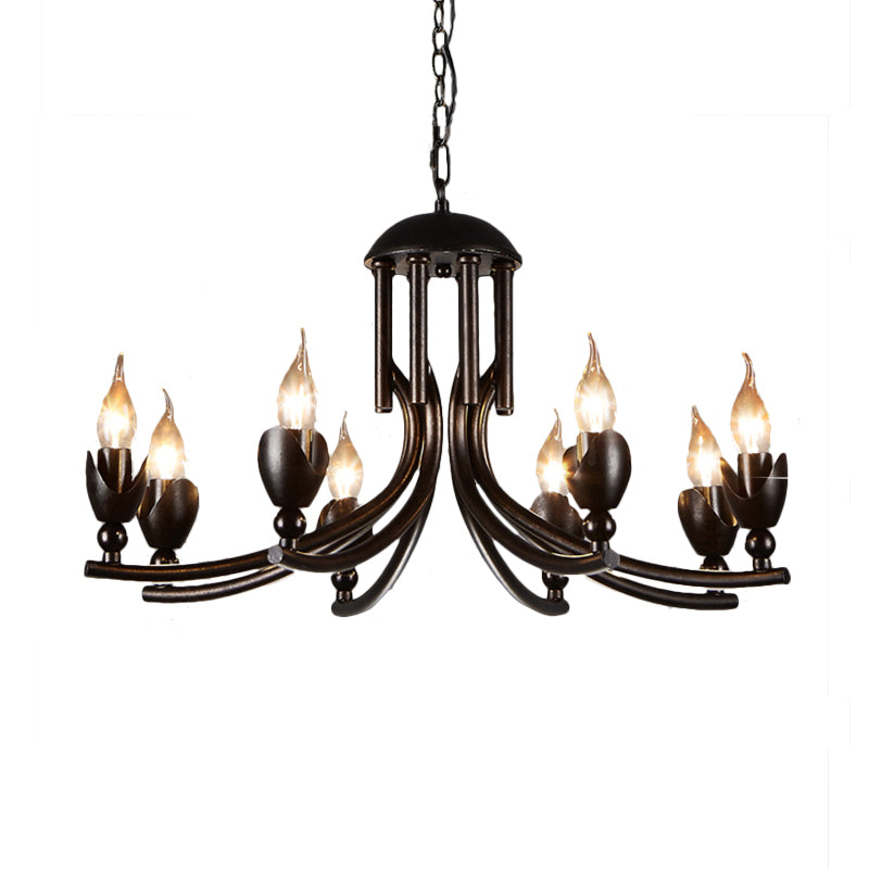 Dark Rust 8 Bulbs Chandelier Lighting Retro Style Wrought Iron Candle Pendant Lamp with Curved Arm Clearhalo 'Cast Iron' 'Ceiling Lights' 'Chandeliers' 'Industrial Chandeliers' 'Industrial' 'Metal' 'Middle Century Chandeliers' 'Rustic Chandeliers' 'Tiffany' Lighting' 140368