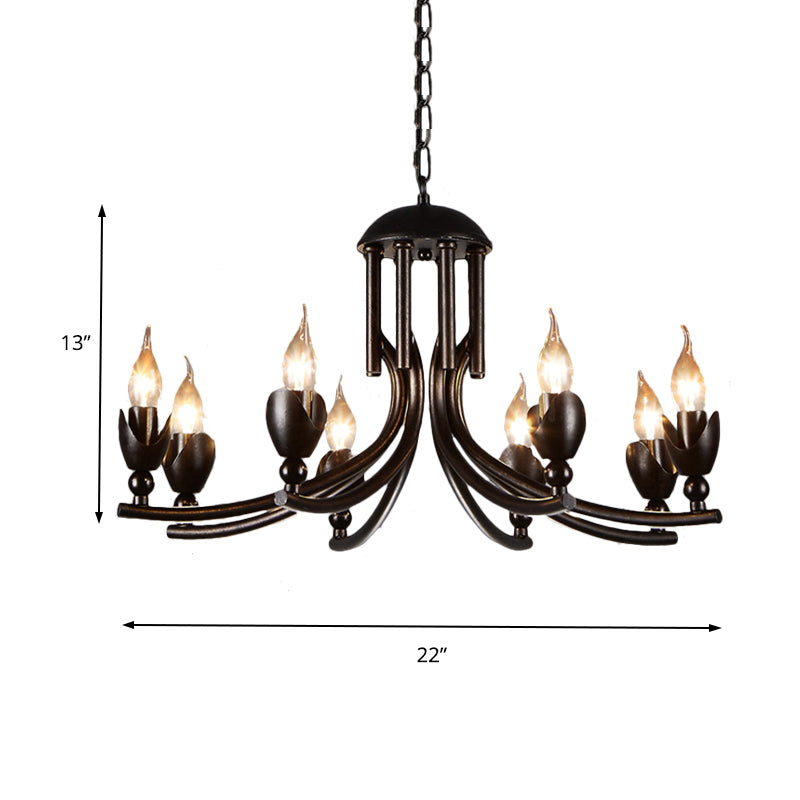 Dark Rust 8 Bulbs Chandelier Lighting Retro Style Wrought Iron Candle Pendant Lamp with Curved Arm Clearhalo 'Cast Iron' 'Ceiling Lights' 'Chandeliers' 'Industrial Chandeliers' 'Industrial' 'Metal' 'Middle Century Chandeliers' 'Rustic Chandeliers' 'Tiffany' Lighting' 140369