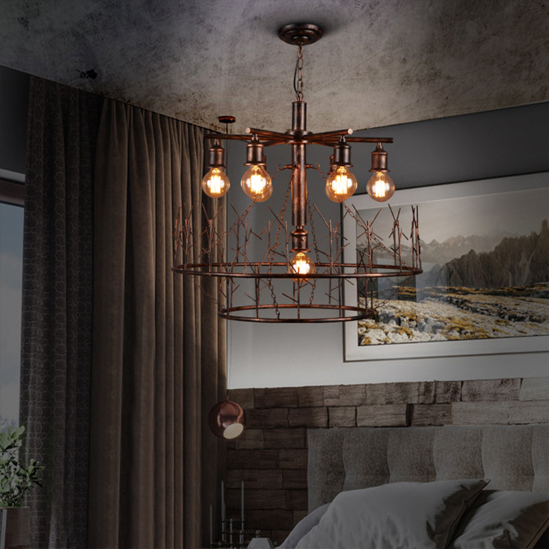 Sputnik Chandelier Lamp Open Bulb Retro Loft Metal 7 Lights Pendant Light in Copper with 39" Chain Weathered Copper Clearhalo 'Cast Iron' 'Ceiling Lights' 'Chandeliers' 'Industrial Chandeliers' 'Industrial' 'Metal' 'Middle Century Chandeliers' 'Rustic Chandeliers' 'Tiffany' Lighting' 140390