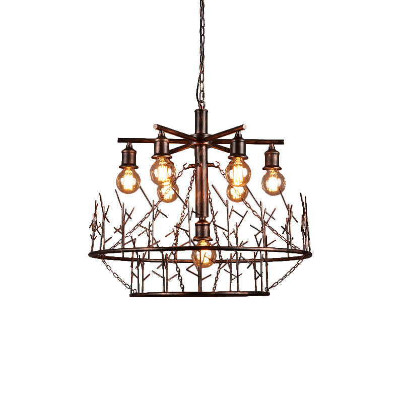 Sputnik Chandelier Lamp Open Bulb Retro Loft Metal 7 Lights Pendant Light in Copper with 39" Chain Clearhalo 'Cast Iron' 'Ceiling Lights' 'Chandeliers' 'Industrial Chandeliers' 'Industrial' 'Metal' 'Middle Century Chandeliers' 'Rustic Chandeliers' 'Tiffany' Lighting' 140392