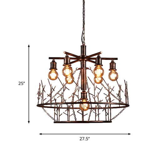 Sputnik Chandelier Lamp Open Bulb Retro Loft Metal 7 Lights Pendant Light in Copper with 39" Chain Clearhalo 'Cast Iron' 'Ceiling Lights' 'Chandeliers' 'Industrial Chandeliers' 'Industrial' 'Metal' 'Middle Century Chandeliers' 'Rustic Chandeliers' 'Tiffany' Lighting' 140393
