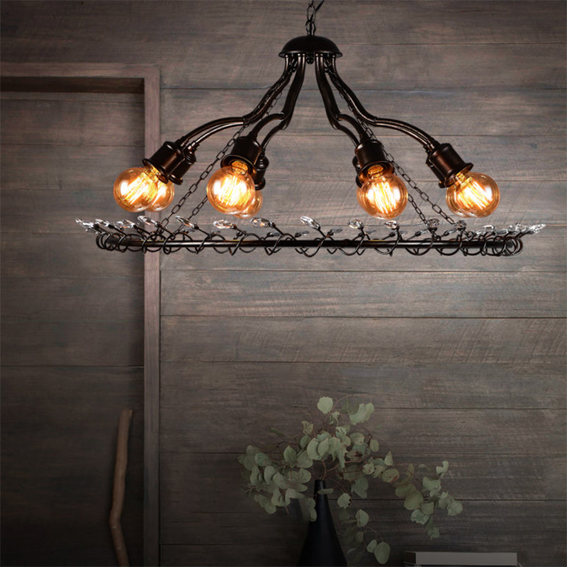 Ring Suspension Light with Clear Crystal Bead Retro Country 8 Lights Metallic Chandelier Light Clearhalo 'Ceiling Lights' 'Chandeliers' Lighting' options 140399