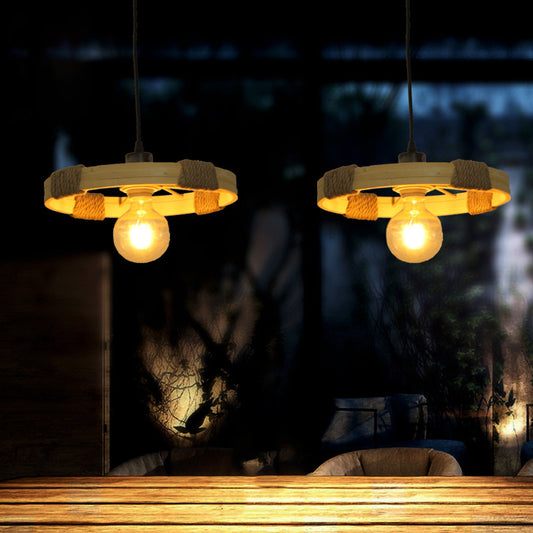 1 Head Round Hanging Lamp Country Style Black Finish Bamboo and Rope Handmade Pendant Light Black Clearhalo 'Ceiling Lights' 'Industrial Pendants' 'Industrial' 'Middle Century Pendants' 'Pendant Lights' 'Pendants' 'Tiffany' Lighting' 140422