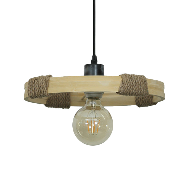 1 Head Round Hanging Lamp Country Style Black Finish Bamboo and Rope Handmade Pendant Light Clearhalo 'Ceiling Lights' 'Industrial Pendants' 'Industrial' 'Middle Century Pendants' 'Pendant Lights' 'Pendants' 'Tiffany' Lighting' 140424