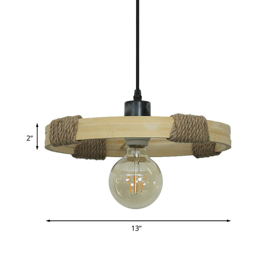 1 Head Round Hanging Lamp Country Style Black Finish Bamboo and Rope Handmade Pendant Light Clearhalo 'Ceiling Lights' 'Industrial Pendants' 'Industrial' 'Middle Century Pendants' 'Pendant Lights' 'Pendants' 'Tiffany' Lighting' 140425