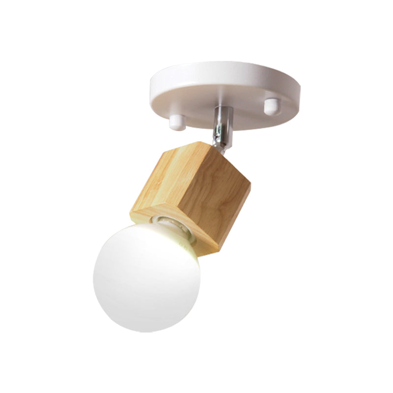 White Finish Exposed Ceiling Mounted Light Retro Metal and Wood 1 Head Balcony Adjustable Semi Flush Light Clearhalo 'Ceiling Lights' 'Close To Ceiling Lights' 'Close to ceiling' 'Semi-flushmount' Lighting' 140460
