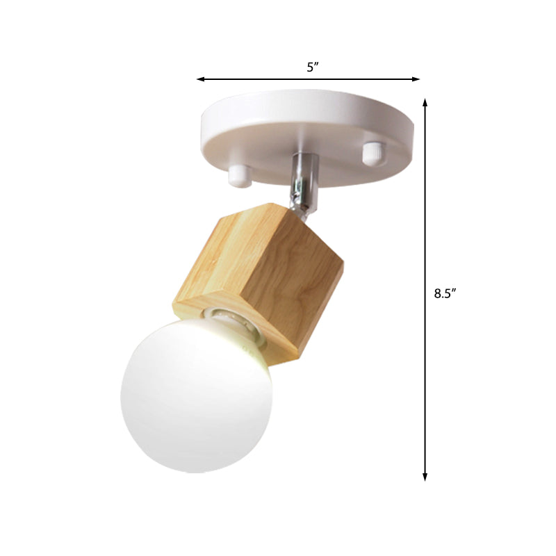 White Finish Exposed Ceiling Mounted Light Retro Metal and Wood 1 Head Balcony Adjustable Semi Flush Light Clearhalo 'Ceiling Lights' 'Close To Ceiling Lights' 'Close to ceiling' 'Semi-flushmount' Lighting' 140461