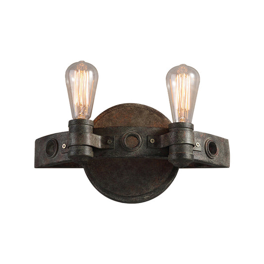 Wrought Iron Rust Wall Lighting Exposed Bulb 2 Lights Farmhouse Style Sconce Light for Restaurant Clearhalo 'Art deco wall lights' 'Cast Iron' 'Glass' 'Industrial wall lights' 'Industrial' 'Middle century wall lights' 'Modern' 'Rustic wall lights' 'Tiffany' 'Traditional wall lights' 'Wall Lamps & Sconces' 'Wall Lights' Lighting' 140481