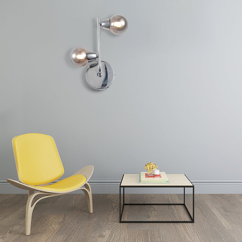 Ball Shaped Glass Wall Sconce Light Vintage Style 2/4 Lights Living Room Wall Mount Light in Chrome Finish 2.0 Chrome Clearhalo 'Art deco wall lights' 'Cast Iron' 'Glass' 'Industrial wall lights' 'Industrial' 'Middle century wall lights' 'Modern' 'Rustic wall lights' 'Tiffany' 'Traditional wall lights' 'Wall Lamps & Sconces' 'Wall Lights' Lighting' 140505
