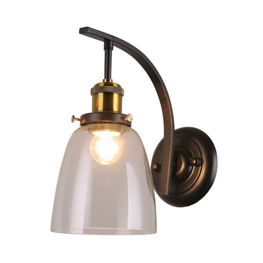 One Bulb Clear Glass Sconce Light Fixture Vintage Black Dome Living Room Wall Lamp Clearhalo 'Cast Iron' 'Glass' 'Industrial wall lights' 'Industrial' 'Middle century wall lights' 'Modern' 'Tiffany' 'Traditional wall lights' 'Wall Lamps & Sconces' 'Wall Lights' Lighting' 140524