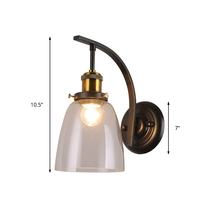 One Bulb Clear Glass Sconce Light Fixture Vintage Black Dome Living Room Wall Lamp Clearhalo 'Cast Iron' 'Glass' 'Industrial wall lights' 'Industrial' 'Middle century wall lights' 'Modern' 'Tiffany' 'Traditional wall lights' 'Wall Lamps & Sconces' 'Wall Lights' Lighting' 140525