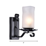 Cylinder Bathroom Sconce Light Fixture Industrial Frosted Glass 1 Light Black Wall Lamp Clearhalo 'Cast Iron' 'Glass' 'Industrial wall lights' 'Industrial' 'Middle century wall lights' 'Modern' 'Tiffany' 'Traditional wall lights' 'Wall Lamps & Sconces' 'Wall Lights' Lighting' 140586