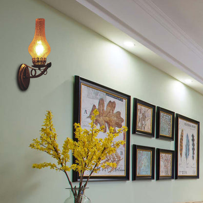 One Light Sconce Light Industrial Crackle Glass Vase Shape Lighting Fixture in Yellow, 3.5"/5"/14.5" Wide Yellow 3.5" Clearhalo 'Industrial wall lights' 'Industrial' 'Middle century wall lights' 'Rustic wall lights' 'Tiffany' 'Wall Lamps & Sconces' 'Wall Lights' Lighting' 140593