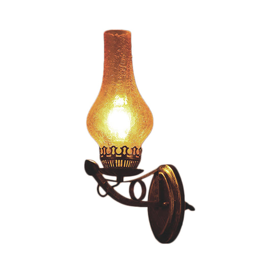One Light Sconce Light Industrial Crackle Glass Vase Shape Lighting Fixture in Yellow, 3.5"/5"/14.5" Wide Clearhalo 'Industrial wall lights' 'Industrial' 'Middle century wall lights' 'Rustic wall lights' 'Tiffany' 'Wall Lamps & Sconces' 'Wall Lights' Lighting' 140595