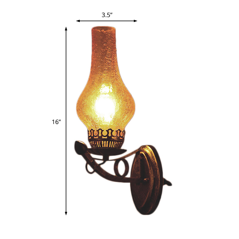 One Light Sconce Light Industrial Crackle Glass Vase Shape Lighting Fixture in Yellow, 3.5"/5"/14.5" Wide Clearhalo 'Industrial wall lights' 'Industrial' 'Middle century wall lights' 'Rustic wall lights' 'Tiffany' 'Wall Lamps & Sconces' 'Wall Lights' Lighting' 140596