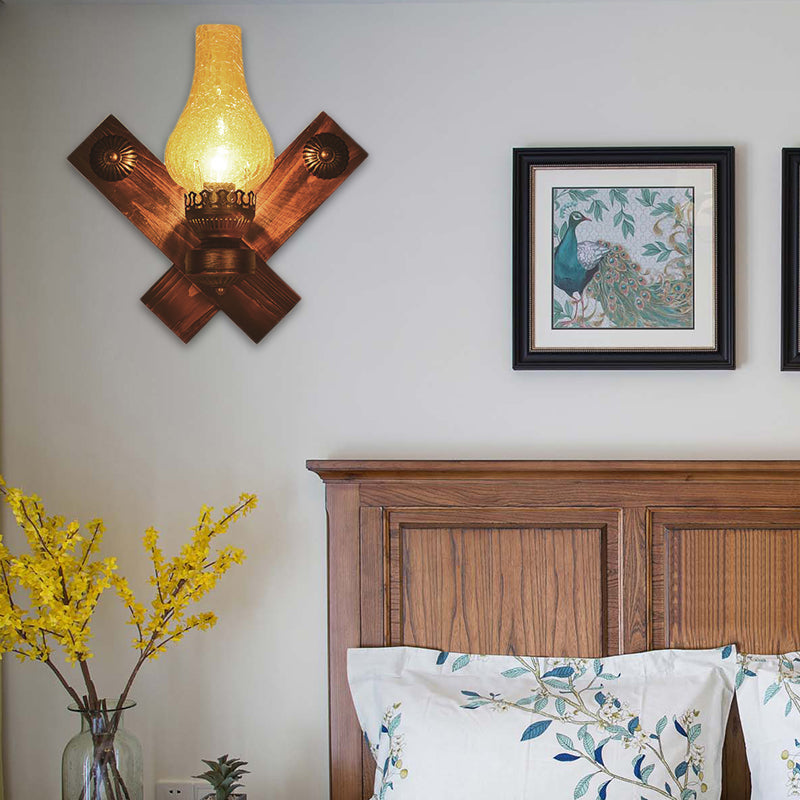 One Light Sconce Light Industrial Crackle Glass Vase Shape Lighting Fixture in Yellow, 3.5"/5"/14.5" Wide Yellow 14.5" Clearhalo 'Industrial wall lights' 'Industrial' 'Middle century wall lights' 'Rustic wall lights' 'Tiffany' 'Wall Lamps & Sconces' 'Wall Lights' Lighting' 140600