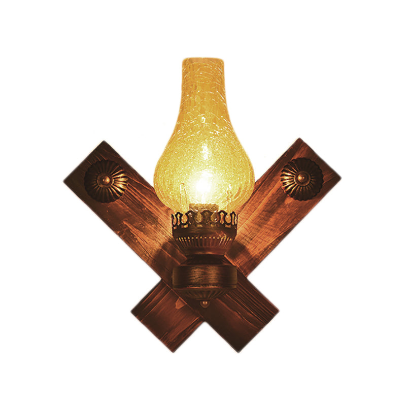 One Light Sconce Light Industrial Crackle Glass Vase Shape Lighting Fixture in Yellow, 3.5"/5"/14.5" Wide Clearhalo 'Industrial wall lights' 'Industrial' 'Middle century wall lights' 'Rustic wall lights' 'Tiffany' 'Wall Lamps & Sconces' 'Wall Lights' Lighting' 140601
