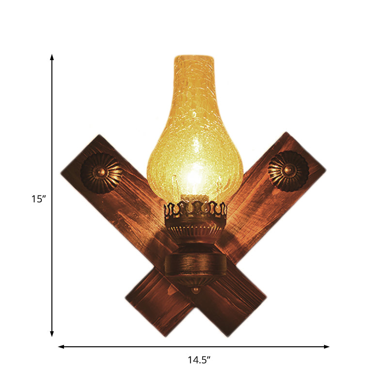 One Light Sconce Light Industrial Crackle Glass Vase Shape Lighting Fixture in Yellow, 3.5"/5"/14.5" Wide Clearhalo 'Industrial wall lights' 'Industrial' 'Middle century wall lights' 'Rustic wall lights' 'Tiffany' 'Wall Lamps & Sconces' 'Wall Lights' Lighting' 140602